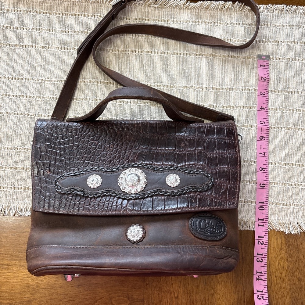 VTG Siblys Collection Circle Y Leather Messenger Style Handbag Leather Western